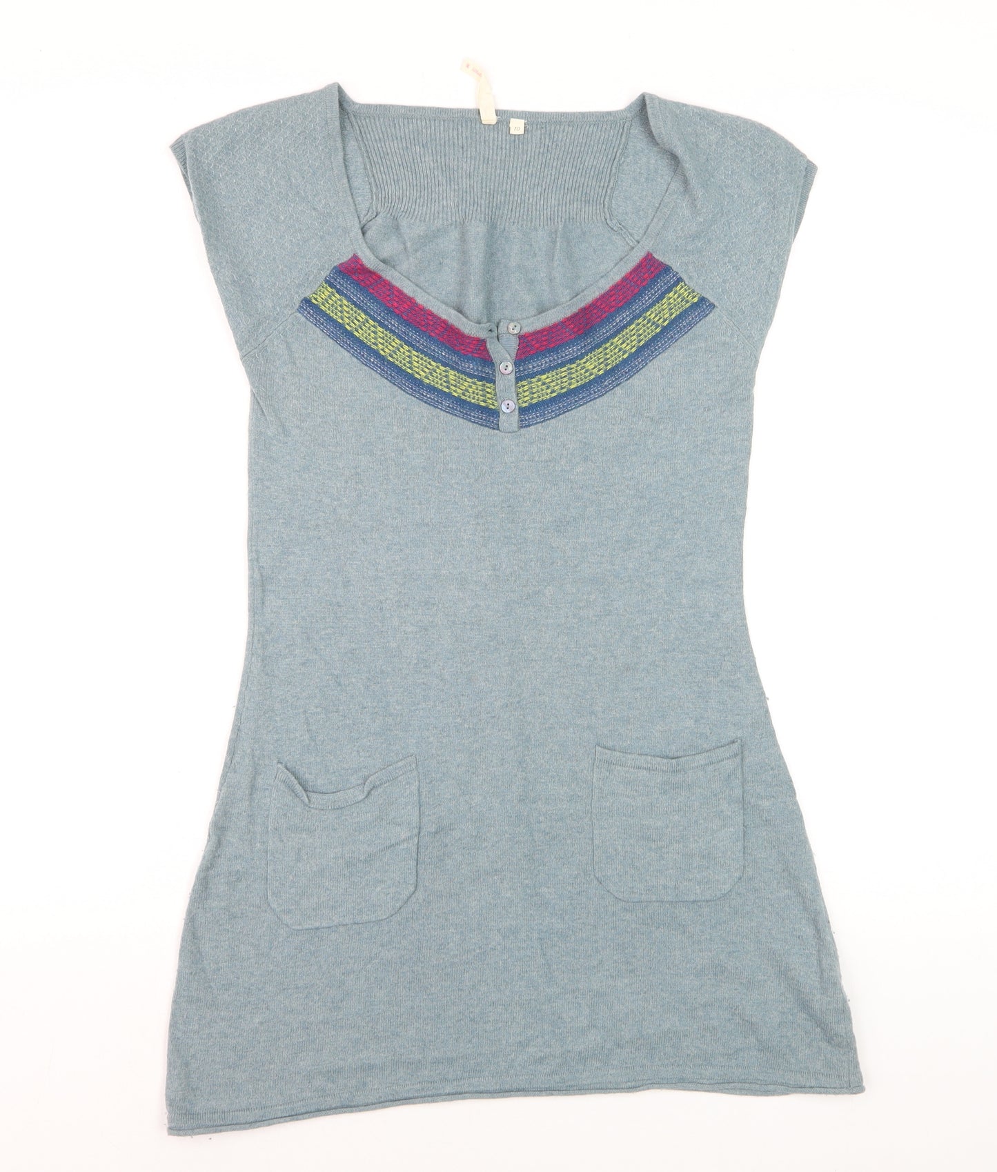 White Stuff Women's Blue Tunic Jumper Size 10 Scoop Neck Knit