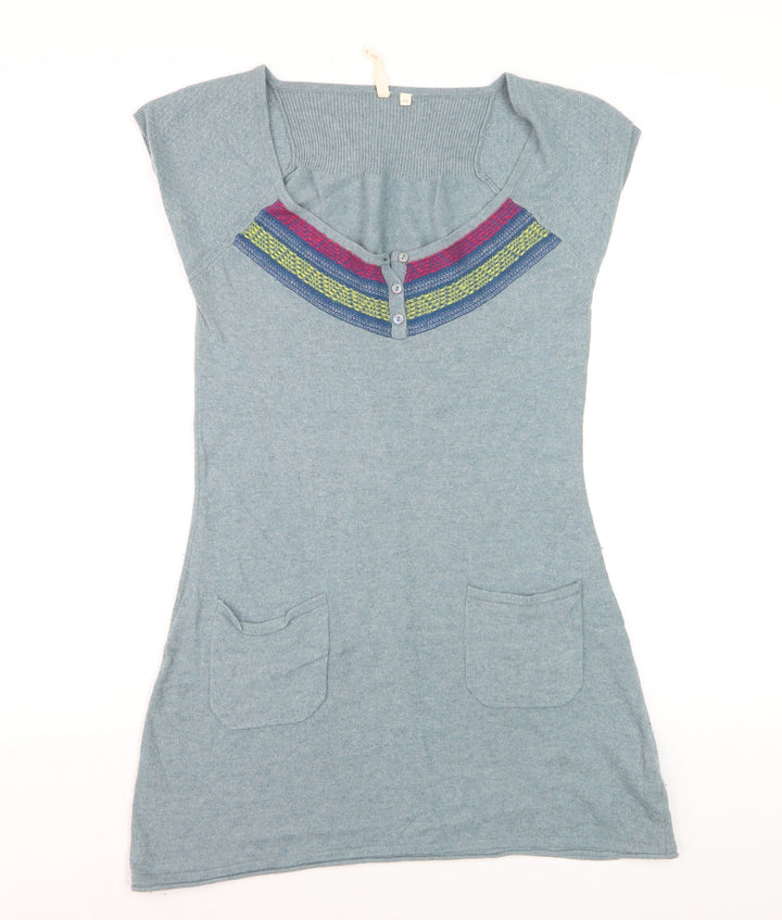 White Stuff Women's Blue Tunic Jumper Size 10 Scoop Neck Knit