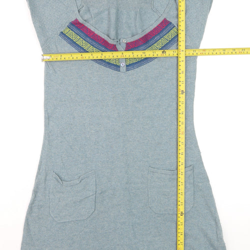 White Stuff Women's Blue Tunic Jumper Size 10 Scoop Neck Knit
