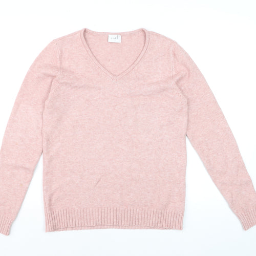 Vila Women Pink Wool Blend V-Neck Long Sleeve Jumper Size S