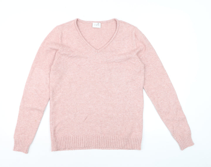 Vila Women Pink Wool Blend V-Neck Long Sleeve Jumper Size S