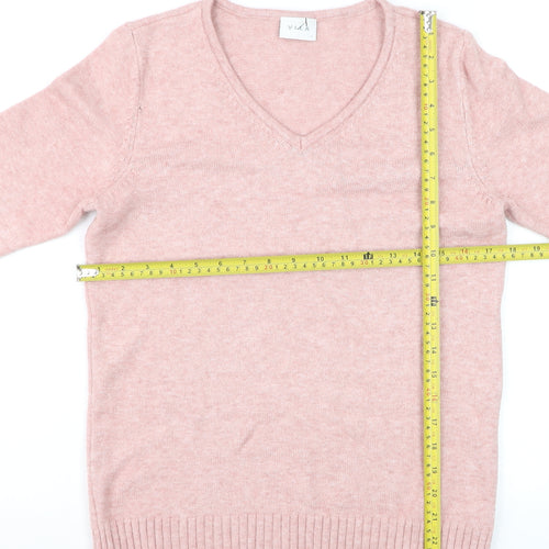 Vila Women Pink Wool Blend V-Neck Long Sleeve Jumper Size S