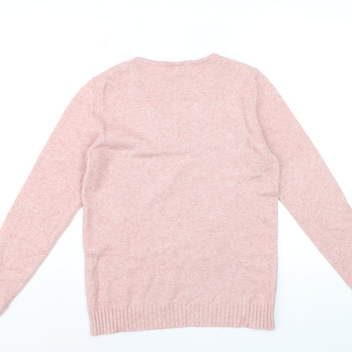 Vila Women Pink Wool Blend V-Neck Long Sleeve Jumper Size S