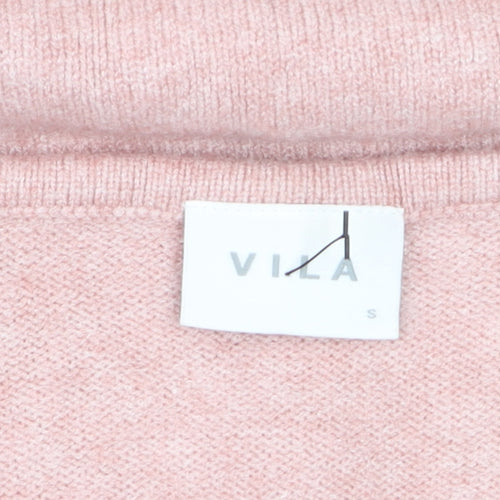 Vila Women Pink Wool Blend V-Neck Long Sleeve Jumper Size S