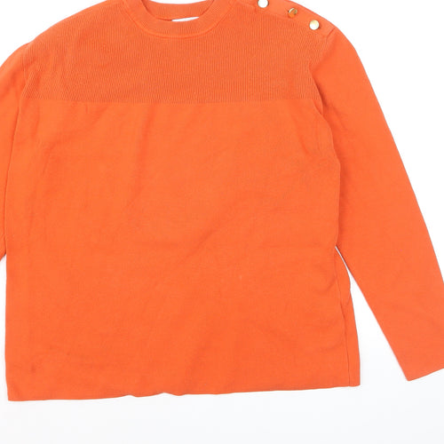 Marks and Spencer Women’s Orange Crew Neck Button Detail Jumper Size M