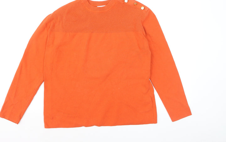 Marks and Spencer Women’s Orange Crew Neck Button Detail Jumper Size M