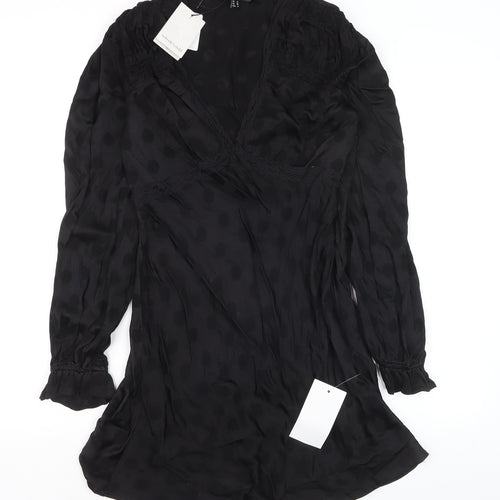 Nobody's Child Women's Black Polka Dot Wrap Mini Dress Size 10