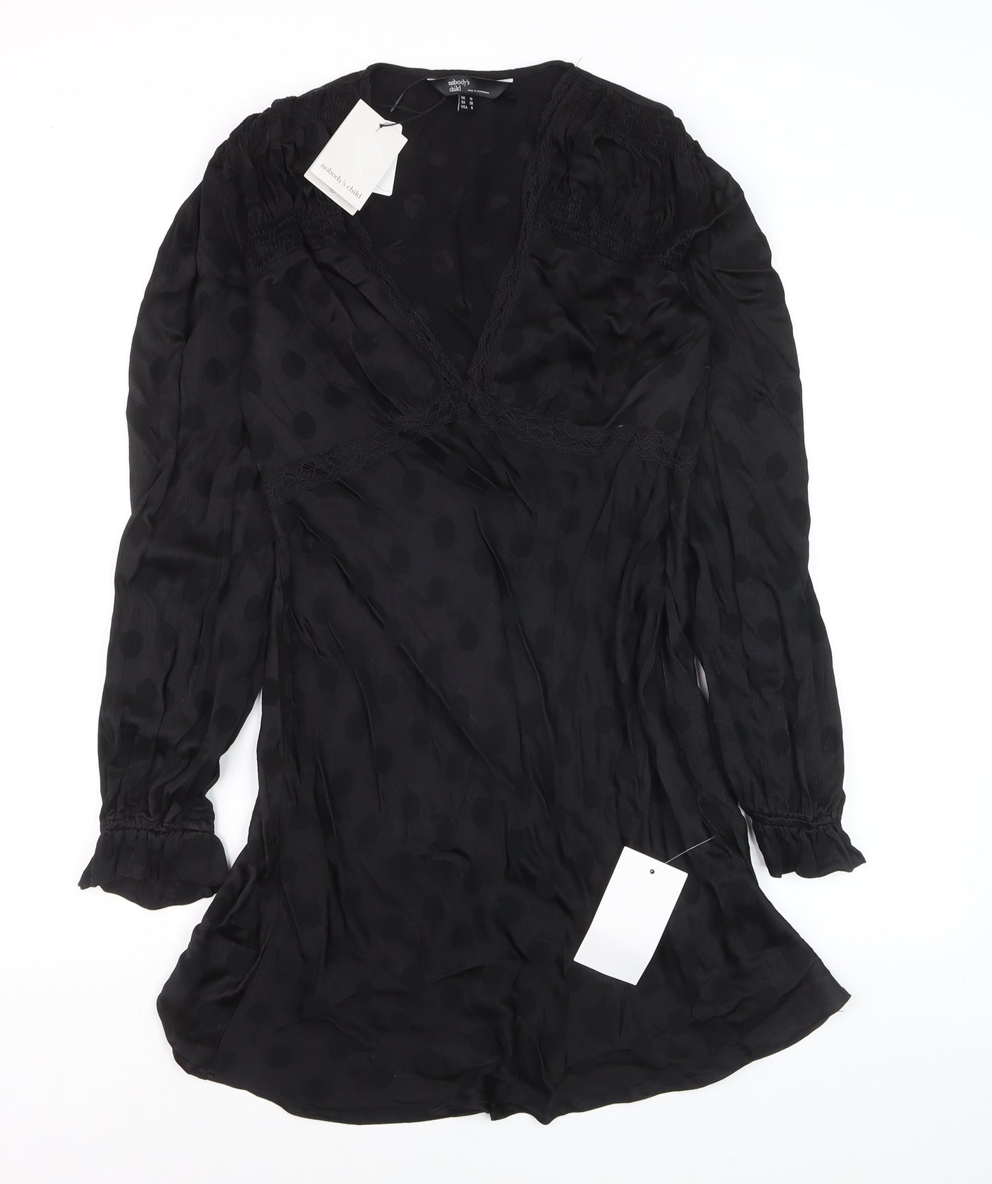 Nobody's Child Women's Black Polka Dot Wrap Mini Dress Size 10