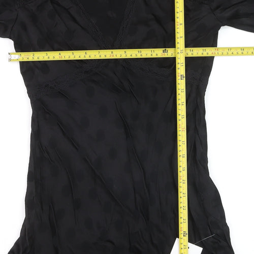 Nobody's Child Women's Black Polka Dot Wrap Mini Dress Size 10