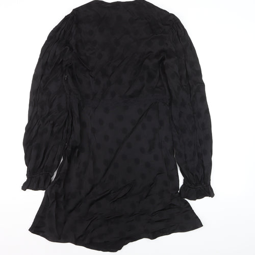 Nobody's Child Women's Black Polka Dot Wrap Mini Dress Size 10