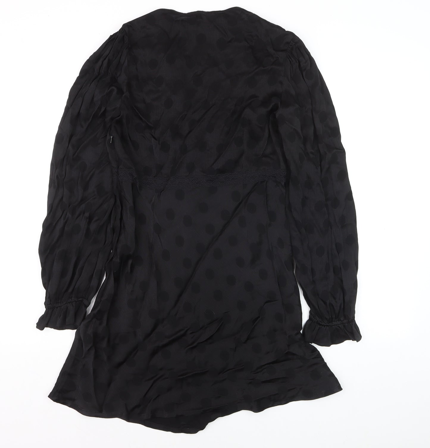 Nobody's Child Women's Black Polka Dot Wrap Mini Dress Size 10