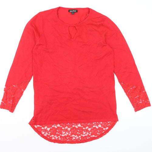 Marble Women's Red Lace Hem Tunic Blouse Size 10