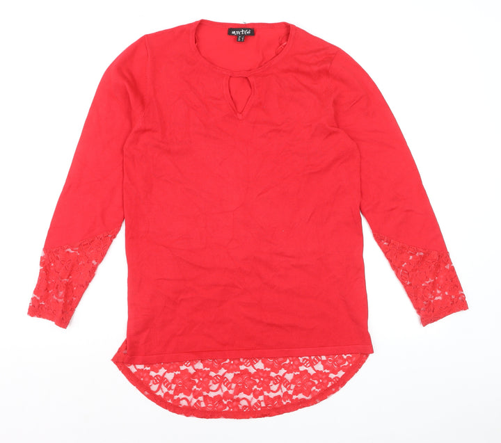 Marble Women's Red Lace Hem Tunic Blouse Size 10