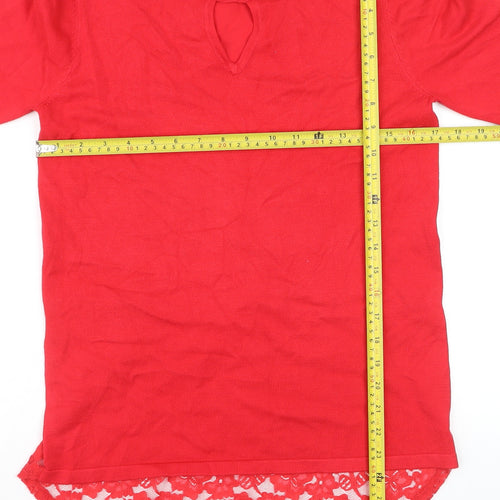 Marble Women's Red Lace Hem Tunic Blouse Size 10
