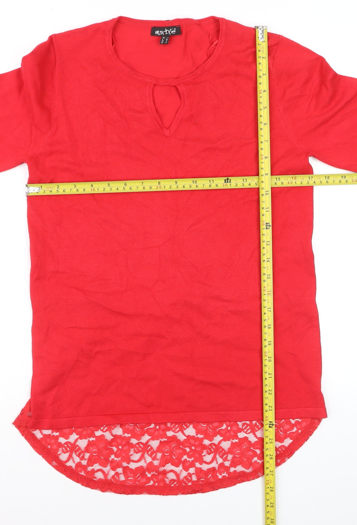 Marble Women's Red Lace Hem Tunic Blouse Size 10