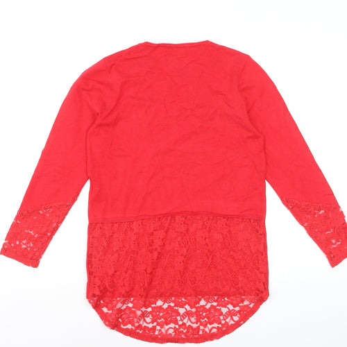 Marble Women's Red Lace Hem Tunic Blouse Size 10