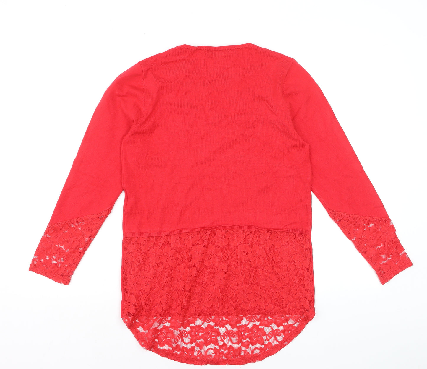 Marble Women's Red Lace Hem Tunic Blouse Size 10