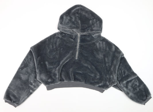 BDG Women’s Grey Cropped Fleece Hoodie Jacket Size M