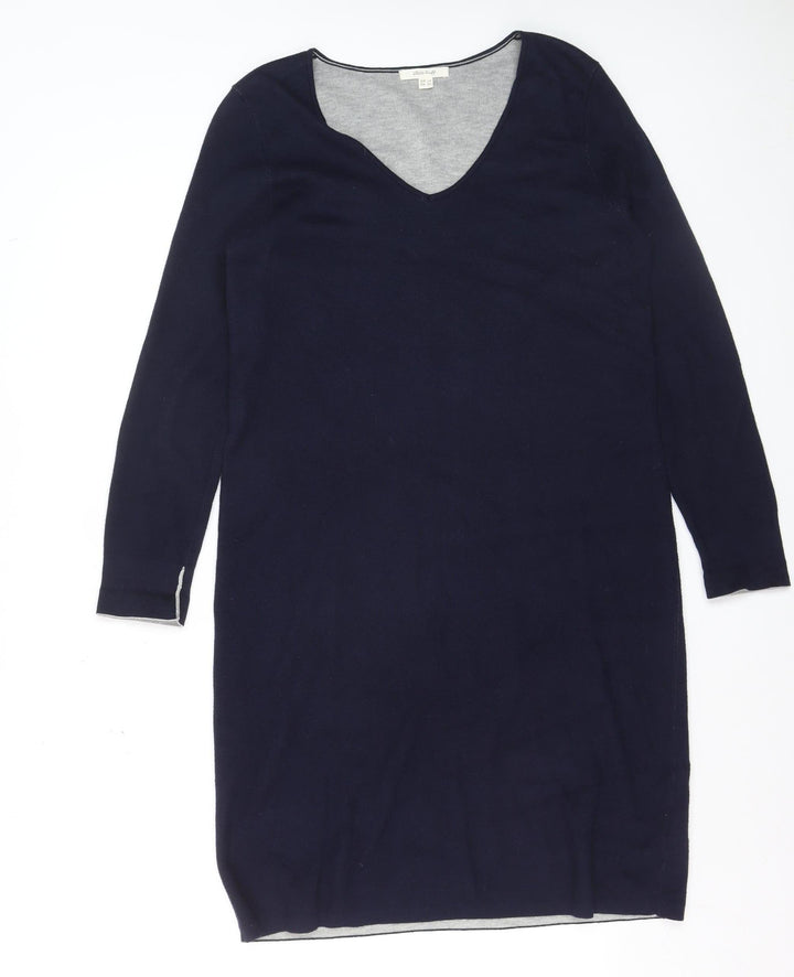 White Stuff Women's Blue V-Neck Knit Sweater Dress Size 14