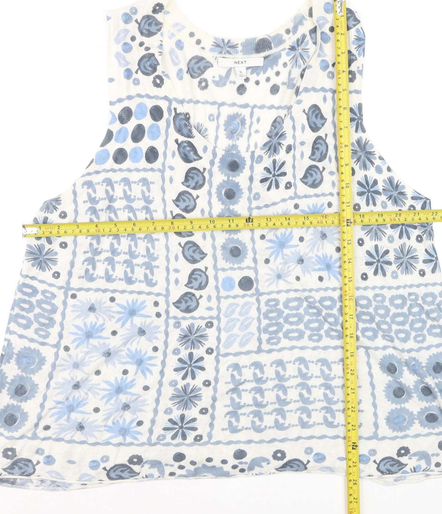 Next Womens Blue Floral Linen Blend Sleeveless Tank Top XL