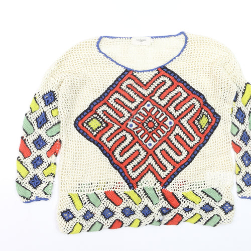 Eleven Paris Women’s Multicoloured Crochet Knit Pullover Jumper Size M