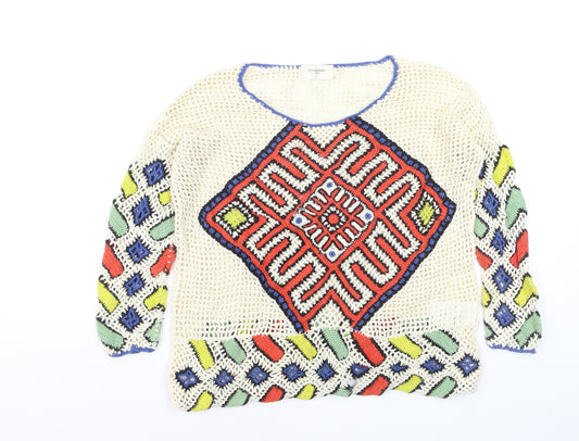 Eleven Paris Women’s Multicoloured Crochet Knit Pullover Jumper Size M