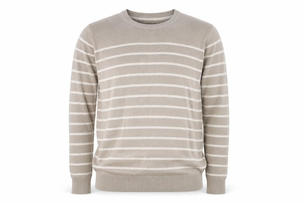 Front view of James Pringle Men's Beige Striped Cotton jumper, size M