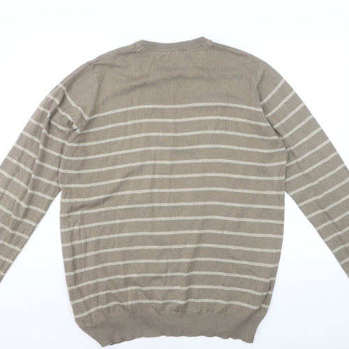 James Pringle Men's Beige Striped Cotton Pullover Jumper Size M