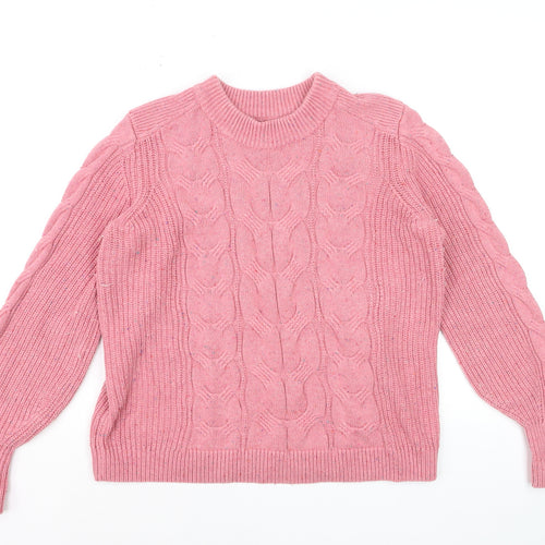 Marks and Spencer Womens Pink Cable Knit Crew Neck Jumper M
