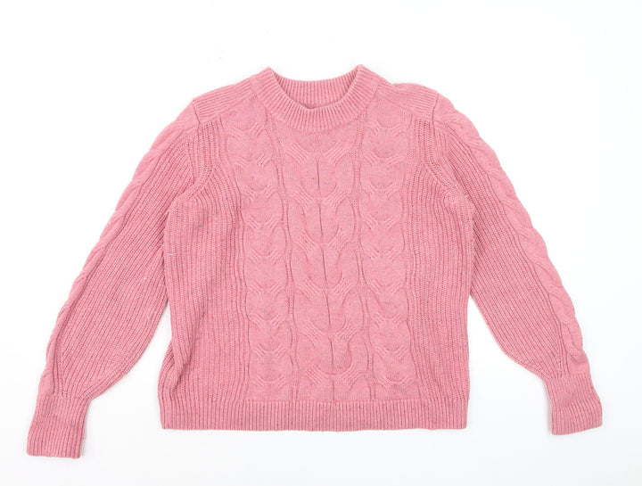 Marks and Spencer Womens Pink Cable Knit Crew Neck Jumper M