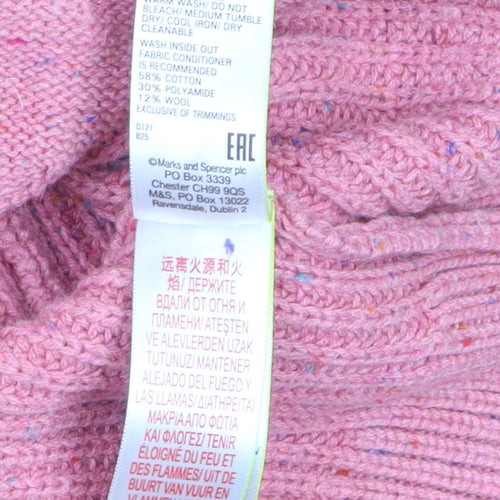 Marks and Spencer Womens Pink Cable Knit Crew Neck Jumper M