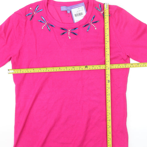 Autonomy Women's Pink Beaded Crew Neck 3/4 Sleeve Jumper Size S