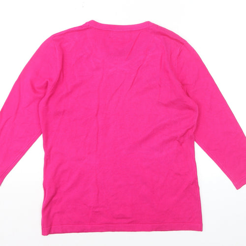 Autonomy Women's Pink Beaded Crew Neck 3/4 Sleeve Jumper Size S