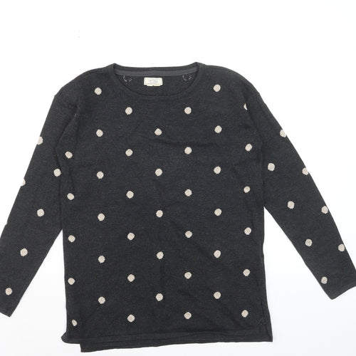 Fat Face Women's Grey Polka Dot Cotton Blend Crew Neck Jumper UK 6