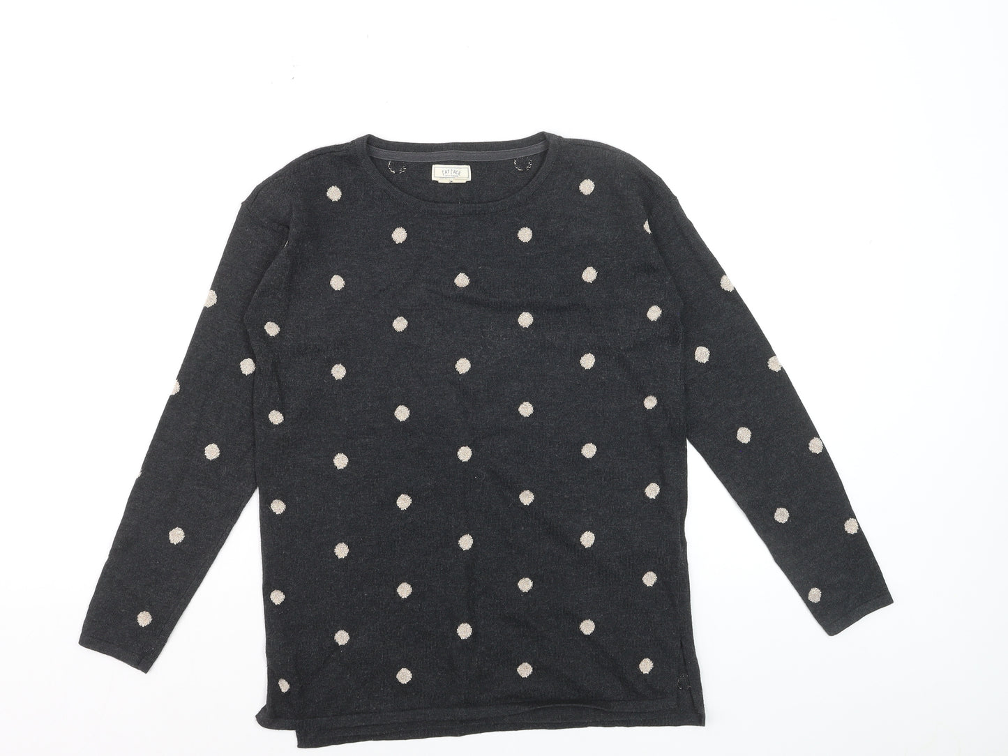 Fat Face Women's Grey Polka Dot Cotton Blend Crew Neck Jumper UK 6