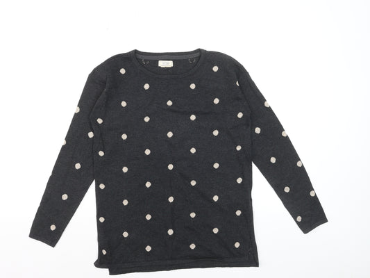 Fat Face Women's Grey Polka Dot Cotton Blend Crew Neck Jumper UK 6