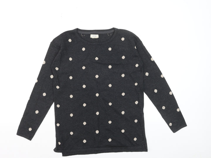 Fat Face Women's Grey Polka Dot Cotton Blend Crew Neck Jumper UK 6