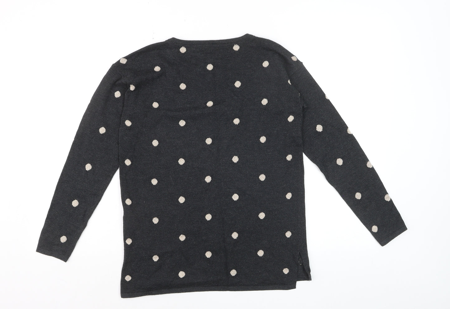 Fat Face Women's Grey Polka Dot Cotton Blend Crew Neck Jumper UK 6