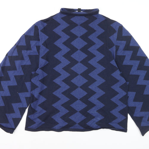 Tirelli Women’s Blue Geometric Mock Neck Wool Blend Pullover Jumper M