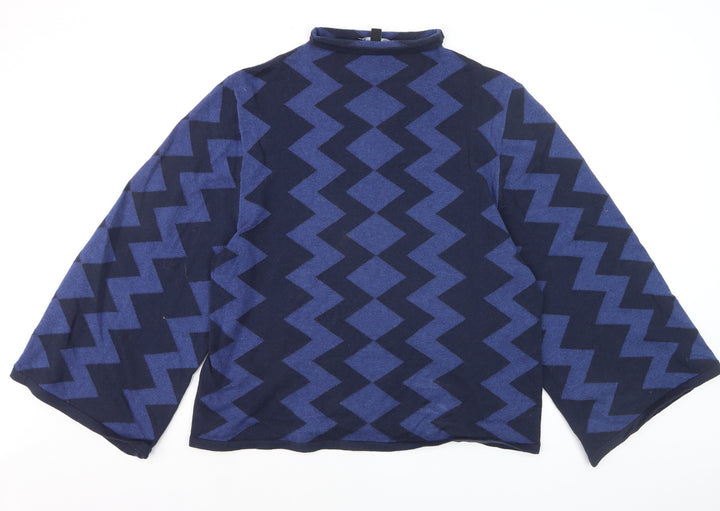 Tirelli Women’s Blue Geometric Mock Neck Wool Blend Pullover Jumper M