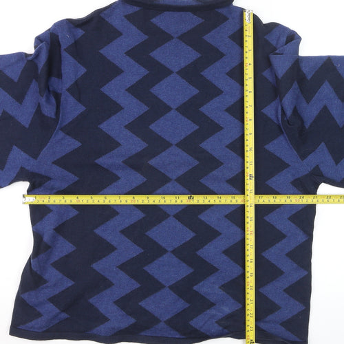 Tirelli Women’s Blue Geometric Mock Neck Wool Blend Pullover Jumper M