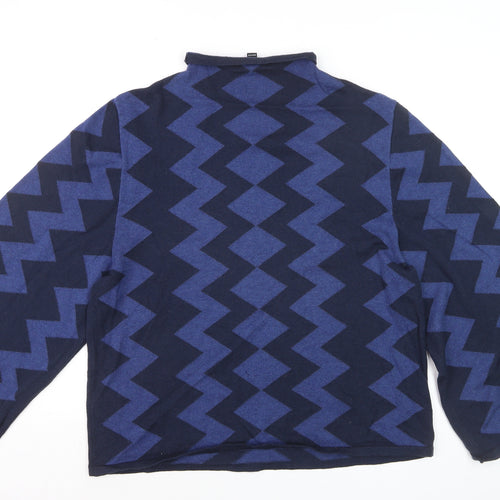 Tirelli Women’s Blue Geometric Mock Neck Wool Blend Pullover Jumper M