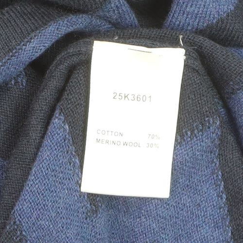 Tirelli Women’s Blue Geometric Mock Neck Wool Blend Pullover Jumper M