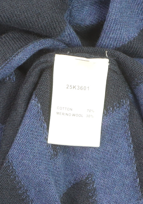 Tirelli Women’s Blue Geometric Mock Neck Wool Blend Pullover Jumper M