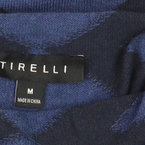 Tirelli Women’s Blue Geometric Mock Neck Wool Blend Pullover Jumper M