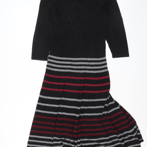 Kaliko Women Black Striped Fit & Flare Knit Dress Size 12