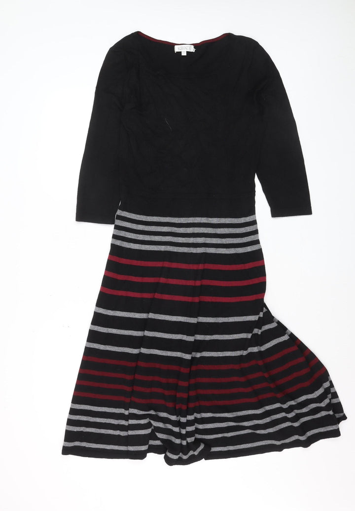 Kaliko Women Black Striped Fit & Flare Knit Dress Size 12