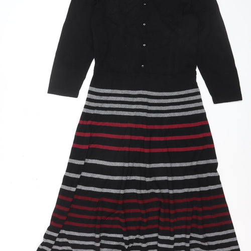 Kaliko Women Black Striped Fit & Flare Knit Dress Size 12