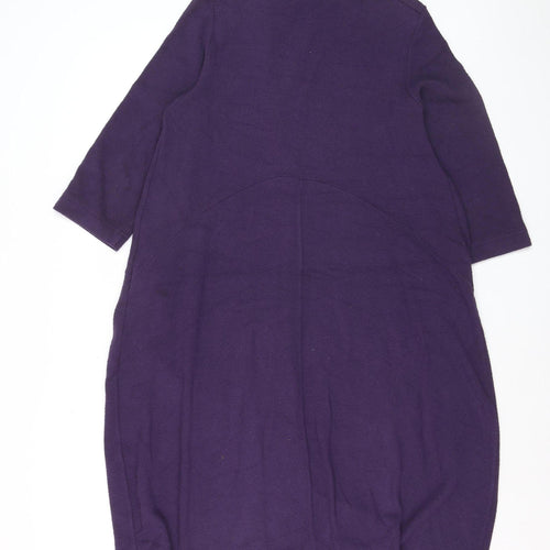 Sahara Women’s Purple Knit Shift Dress S 3/4 Sleeve Button High Neck