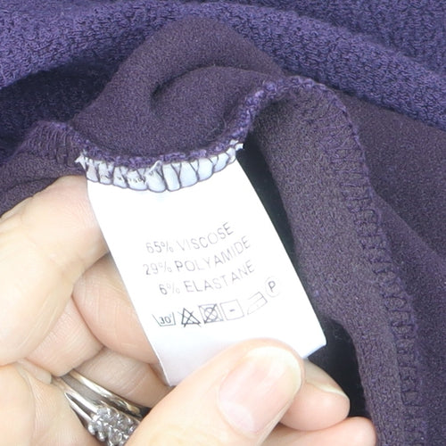 Sahara Women’s Purple Knit Shift Dress S 3/4 Sleeve Button High Neck